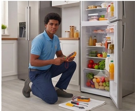 Fridge service technician at work
