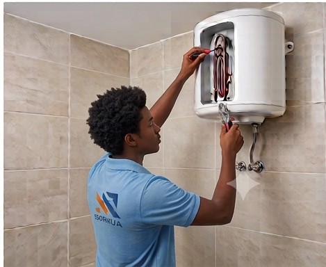 Geyser service technician at work