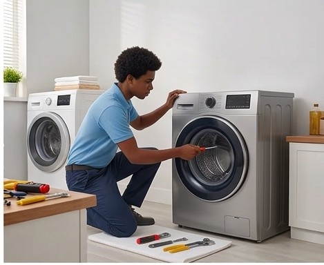 Washing Machine service technician at work